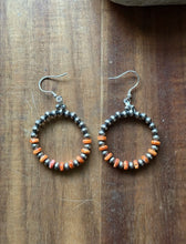 Load image into Gallery viewer, Sterling Silver Orange Spiny Oyster Pearls Bead Hoop Earrings. Gift 2.25 Inch