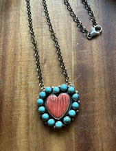 Load image into Gallery viewer, Navajo Sterling Silver Spiny Oyster Heart Turquoise Cluster Chain Necklace CY