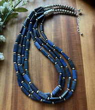 Load image into Gallery viewer, Sterling Silver Multi Strand Lapis W Pearls Bead Necklace. 24 inch