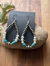 Load image into Gallery viewer, Sterling Silver Freshwater Pearl Turquoise Pearls Bead Loop Hoop Earrings