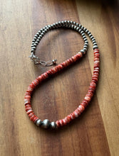 Load image into Gallery viewer, Sterling Silver Red Spiny Oyster W Multi Bead Pearls Necklace. 18 Inch. Gift