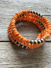 Load image into Gallery viewer, Sterling Silver Orange Spiny Oyster Pearls Bead Wrap Spiral Bracelet Free Size