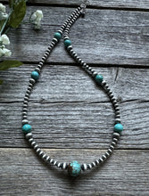 Load image into Gallery viewer, Southwestern Sterling Silver Turquoise 4mm Pearls Bead Necklace. 22 Inch. Gift