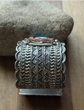 Load image into Gallery viewer, Navajo Native Sterling Silver Red Coral Turquoise Cluster Cuff Bracelet T Jon