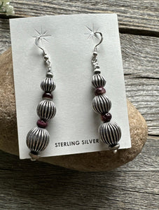 Southwestern SterlingSilver Purple Spiny  Oyster Corrugated Pearls Bead Earrings