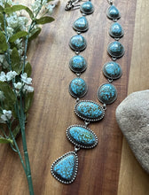 Load image into Gallery viewer, Spiderweb Kingman Turquoise Sterling Silver Navajo Chain Lariat Bead Necklace E