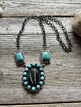 Load image into Gallery viewer, Navajo Sterling Silver Black Jack Turquoise Cluster Lariat Y Bead Necklace KY