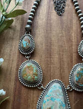Load image into Gallery viewer, Navajo Handmade Sterling Silver Royston Turquoise Lariat Pearls Bead Necklace KY