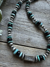 Load image into Gallery viewer, Sterling Silver Onyx Turquoise W Pearls Kokopelli Bead Necklace 18 Inch