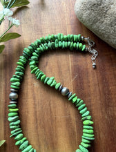 Load image into Gallery viewer, Graduated Sterling Silver Green Turquoise Nuggets Pearls Bead Necklace 18 Inch