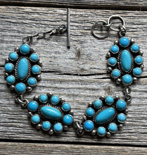 Load image into Gallery viewer, Navajo Native Sterling Silver Turquoise Cluster Chain Bracelet La Rose