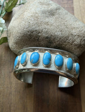 Load image into Gallery viewer, Navajo Native American Sterling Silver Blue Turquoise Row Cuff Bracelet PC