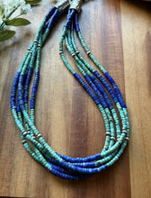 Load image into Gallery viewer, Sterling Silver Heishi Multi Strand Stone Lapis Turquoise Bead Necklace. 24 inch