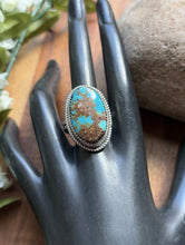 Load image into Gallery viewer, Native American 925 Sterling Silver Turquoise Ring. Size 8 Adjustable Leslie Nez