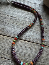 Load image into Gallery viewer, Sterling Silver Purple Spiny Oyster Multi Stone Bead Necklace. 18 inch. Gift