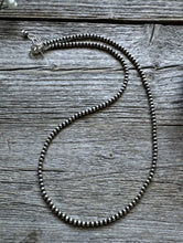 Load image into Gallery viewer, 3mm 30 Inch 925 Sterling Silver Oxidized Pearls Bead Necklace Southwestern