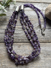 Load image into Gallery viewer, Sterling Silver Multi Strand Stone Purple Pearls Bead Necklace. 32 inch