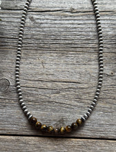 Load image into Gallery viewer, Round Tigers Eye 4mm Sterling Silver Pearls Choker Bead Necklace. 16 Inch. Gift