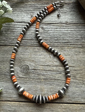 Load image into Gallery viewer, Orange Spiny Oyster Multi Graduated Sterling Silver Pearls Bead Necklace 18 inch
