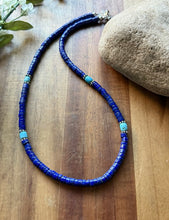 Load image into Gallery viewer, Sterling Silver Heishi Lapis Turquoise Bead Necklace. 18 inch. Gift