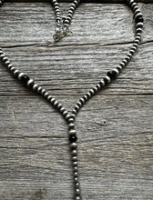 Load image into Gallery viewer, Sterling Silver Black Onyx W Pearls Bead Lariat Y Necklace. 26 inch