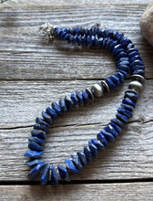 Load image into Gallery viewer, Sterling Silver Irregular Shape Lapis Bead Necklace. 18 inch