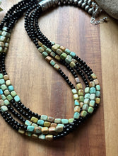 Load image into Gallery viewer, Sterling Silver Multi Strand Black Onyx Turquoise Nuggets Bead Necklace. 24 Inch