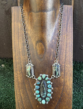 Load image into Gallery viewer, Navajo Sterling Silver Black Jack Turquoise Cluster Lariat Y Chain Necklace KY