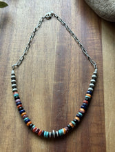 Load image into Gallery viewer, Sterling Silver Graduated Multi Stone Pearls Chain Bead Necklace. 16 Inch. Gift