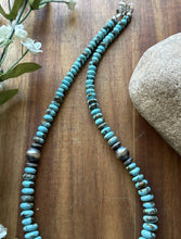 Load image into Gallery viewer, Sterling Silver Graduated Vibrant Rondelle Blue Turquoise Bead Necklace 18 inch