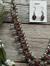 Load image into Gallery viewer, Mini Squash Blossom Sterling Silver Red Coral Shadow Box Necklace Set 22 Inch