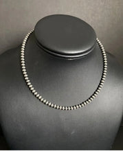 Load image into Gallery viewer, 4mm 36 Inch 925 Sterling Silver Oxidized Pearls Bead Necklace Southwestern
