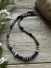 Load image into Gallery viewer, Lapis Multi Graduated Sterling Silver Pearls Bead Necklace 18 inch
