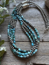 Load image into Gallery viewer, Sterling Silver Multi Strand Blue Turquoise Nuggets Pearls Bead Necklace 30 inch