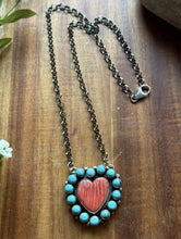Load image into Gallery viewer, Navajo Sterling Silver Spiny Oyster Heart Turquoise Cluster Chain Necklace CY