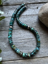 Load image into Gallery viewer, Southwestern 925 Sterling Silver Turquoise Heishi Bead Necklace. 16 inch