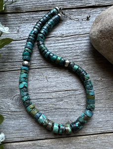 Southwestern 925 Sterling Silver Turquoise Heishi Bead Necklace. 16 inch
