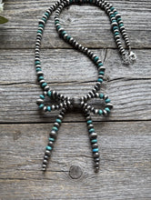 Load image into Gallery viewer, Bow Sterling Silver Multi Graduated Turquoise Pearls Bead Necklace. 24 inch Gift