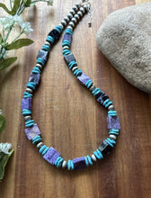 Load image into Gallery viewer, Sterling Silver Purple Charoite Blue Turquoise Pearls Bead Necklace 18 Inch Gift