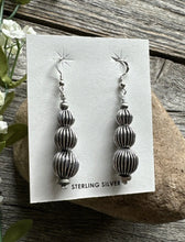 Load image into Gallery viewer, Southwestern 925 Sterling Silver Corrugated Pearls Bead Earrings. 2.25 Inch