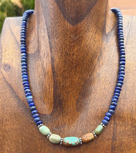 Load image into Gallery viewer, Sterling Silver Blue Lapis Turquoise Nuggets Bead Necklace 18 inch Gift