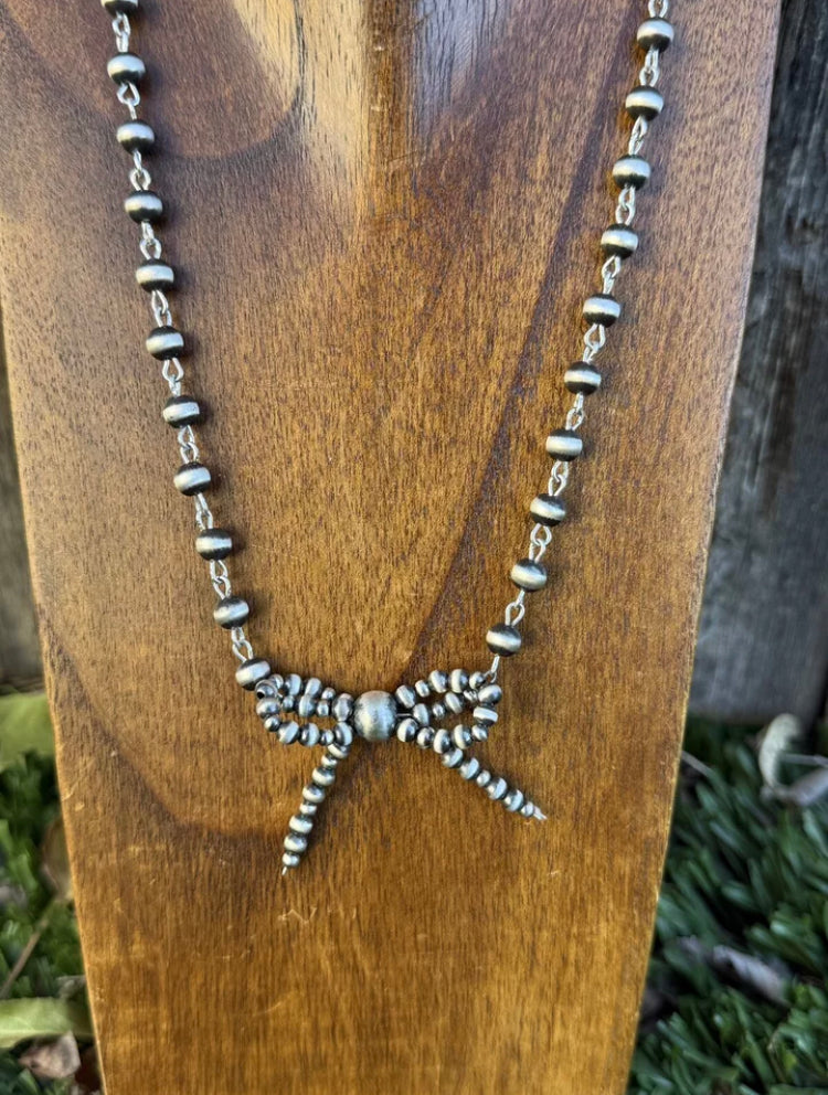 Bow Sterling Silver 3mm-6mm Rosary Pearls Bead Necklace. 20 Inch. Gift