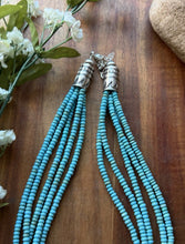 Load image into Gallery viewer, Sterling Silver Multi Strand Blue Turquoise Bead Choker Necklace. 16 inch. Gift