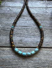 Load image into Gallery viewer, Southwestern 925 Sterling Silver Blue Turquoise Tigers Eye Bead Necklace 18 inch