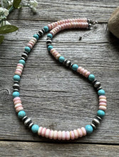 Load image into Gallery viewer, Sterling Silver Pink Conch Blue Turquoise Bead Necklace 20 Inch. Gift