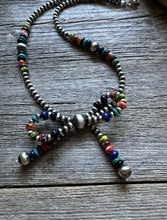 Load image into Gallery viewer, Bow Multi Stone Sterling Silver 4mm Pearls Bead Necklace. 16 Inch. Gift