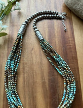 Load image into Gallery viewer, Sterling Silver Multi Strand Blue Green Turquoise Faceted Bead Necklace 24 inch