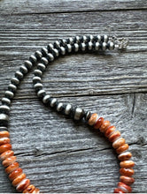 Load image into Gallery viewer, Sterling Silver Orange Spiny Oyster W Pearls Bead Necklace 18 inch