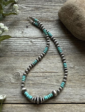 Load image into Gallery viewer, Blue Turquoise Multi Graduated Sterling Silver Pearls Bead Necklace 18 Inch