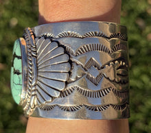 Load image into Gallery viewer, Navajo Native American Sterling Silver Blue Turquoise Cuff Bracelet Signed